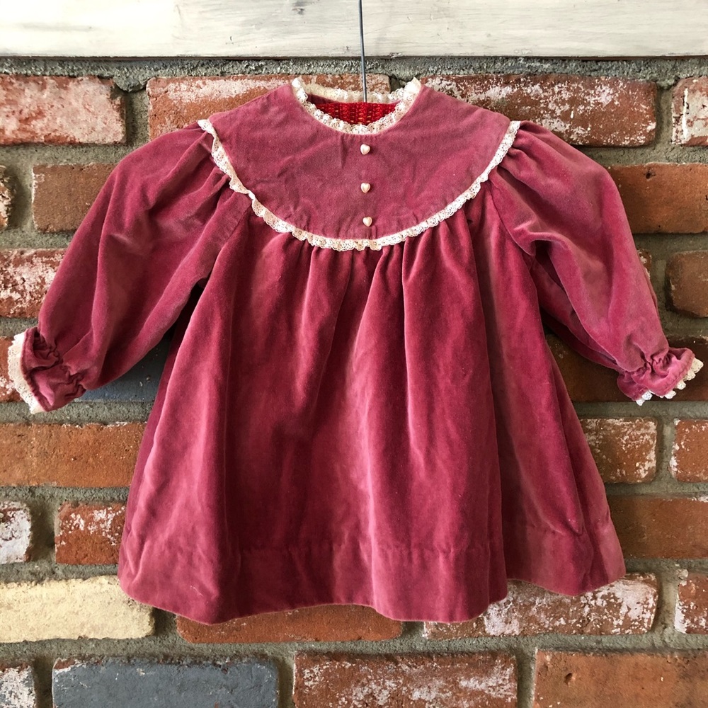 Vintage Girls Velvet Lace Hearts Dress